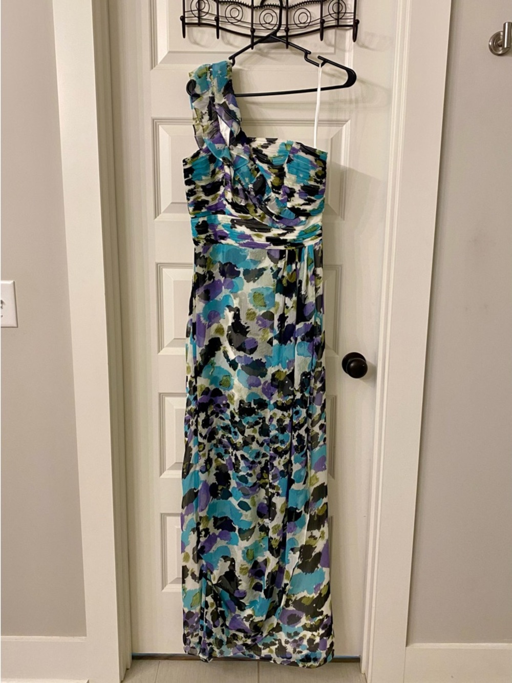 Max & Cleo One-Shoulder Floral Maxi Dress in Teal, Purple and Black
